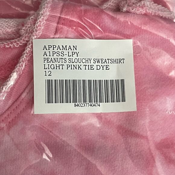 Appaman X Peanuts Sweatshirt Kids Sz 12 Light Pink Slouchy Tie Dye Graphic NWT - Picture 4 of 8